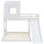 Lit superposé en bois, lit mezzanine avec maisonnette, maison de campagne, échelle, glissade et garde-corps-1108372386