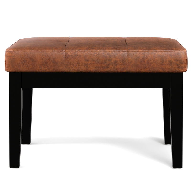 Lacey 26"W Small Tufted Ottoman Bench in Distressed Vegan Leather