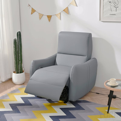 Wall Hugger Recliner, Power Recliner Chair, Electric Recliner For Living Room, Pu Leather Reclining Armchair For Small Space, Reclining Sofa For Bedroom/Apartment/Rv, With Usb Port (Type-C) (Blue-Gray)