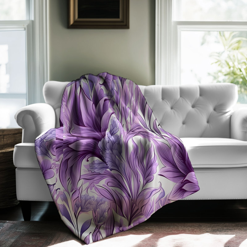 Minimalist Lavender Florals - Couverture sherpa de qualité supérieure 1 pièce, Grand lit