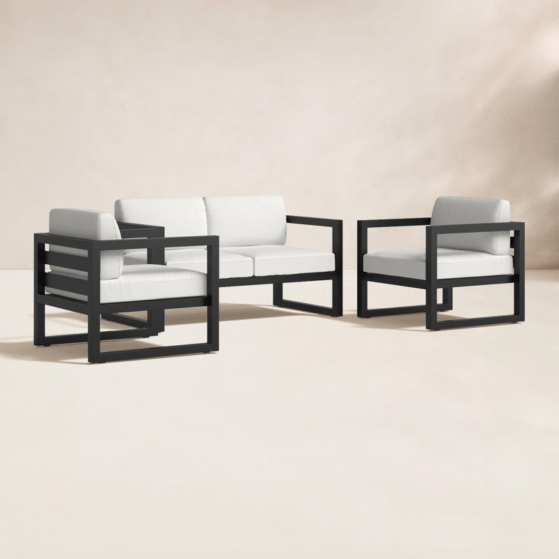 Avion 3 Piece Loveseat Set, Canvas Natural Sunbrella® Canvas, Black