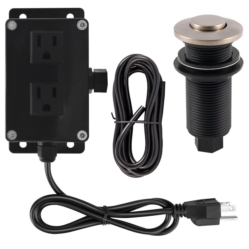 Kitchen Sink Waste Disposal Air Switch and Dual Outlet Control Box, Flush Button, Satin Nickel