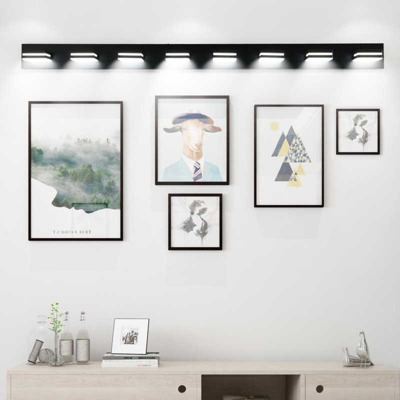 Luminaires de salle de bain Modern, H 5,1 po x l 63 po x P 4,3 po, Noir, 8 lumières