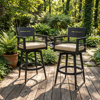 Tabouret de bar pivotant à 360 ° en aluminium l 23 po x P 27 po x H 43 po avec coussins Sunbrella Life (ensemble de 2)