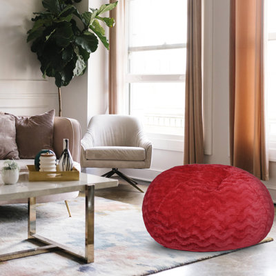 Pouf poire rouge en fausse fourrure de 90 cm. Confortable et adapté aux adultes. Garnissage en mousse à mémoire de forme déchiquetée pour une détente optimale. Housse facile à dépoussiérer. Parfait pour relaxer dans la chambre. 86 cm de diamètre, 69 cm de hauteur. Confortable, chic et douillet.
