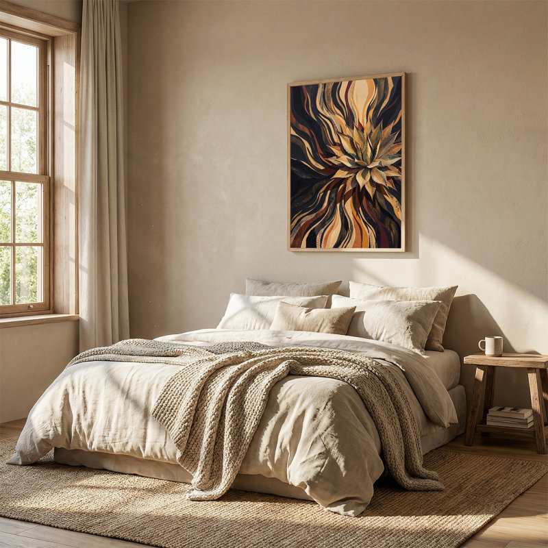 Agave, plante avec toile abstraite noire et dorée, art sur toile, 48"H x 36"W