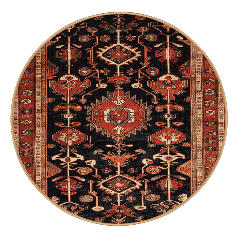 Machine Washable Turkish Brown Area Rug, Round 4'