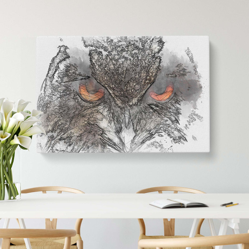 Great Horned Owl in Abstract - Wrapped Canvas, 50cm H x 76cm W x 3cm D