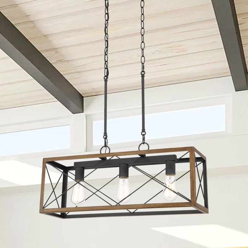 Aaniah 3-Light Dimmable Linear Chandelier, Pinewood
