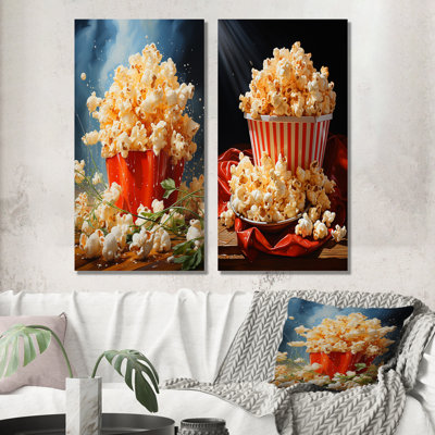 Carnival Kernels Bright Pop Corn Fiesta I - Popcorn Canvas Wall Art Set Of 2