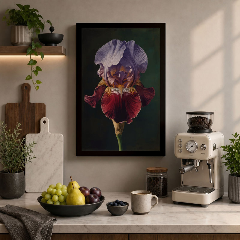 Bearded Iris Study Botanical - Wrapped Canvas, 24x16 - 61.0 x 40.6 cm, Terracotta Border