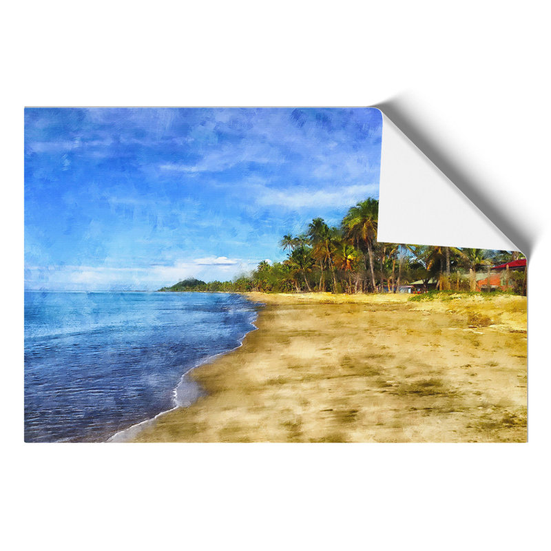 Palm Tree Beach Painting - Frameless Print, 21cm H x 30cm W x 0.1cm D