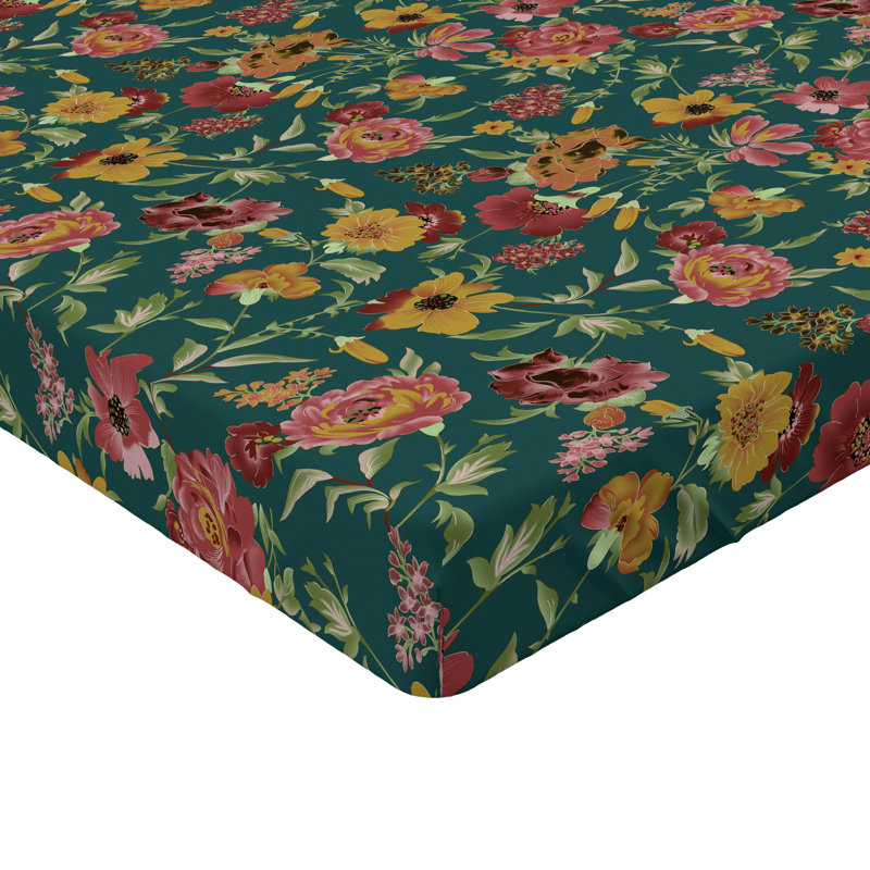 Drap-housse Ambesonne, Drap-housse très grand californien, Bleu sarcelle et corail foncé / motif floral abri