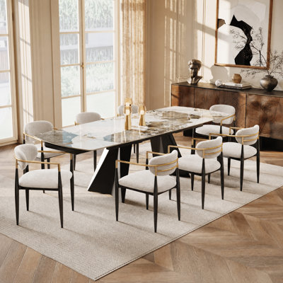 Ensemble de table de salle à manger moderne extensible en pierre frittée pour 6 à 8 personnes