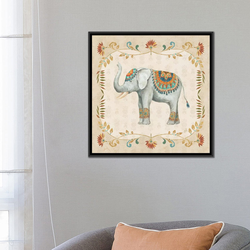 «Elephant Walk III», reproduction sur toile tendue, H 18 po x l 18 po x P 1,5 po, Toile avec cadre noir, Pas de tapis