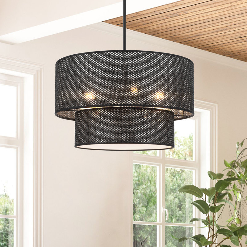 Lustre tambour 4 lumières Rabeeah, Noir, H 12,3 po x l 20 po x P 20 po