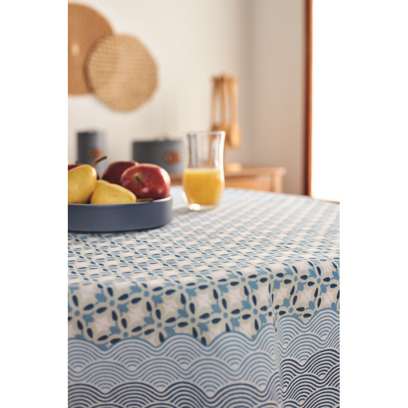 Knaphus Mare Blue 55''x87'' cm: Sea Waves printed Tablecloth with Bold border