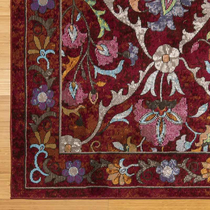 Isabella Bizet Red Floral Mini-Medallion Transitional Area Rug, Runner 2'7" x 8'