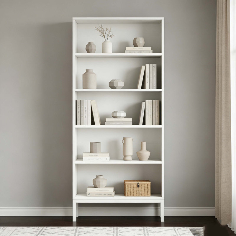 Grande bibliothèque avec 5 tablettes de rangement, Blanc