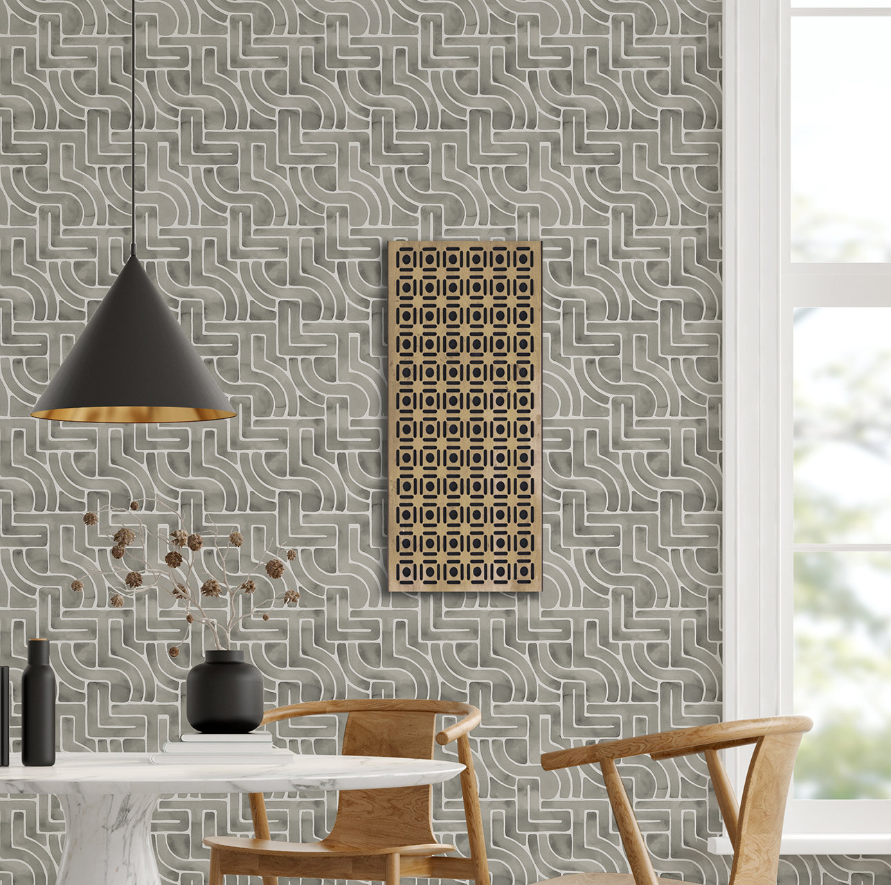 Modern Peel & Stick Geometric Wallpaper, Gray