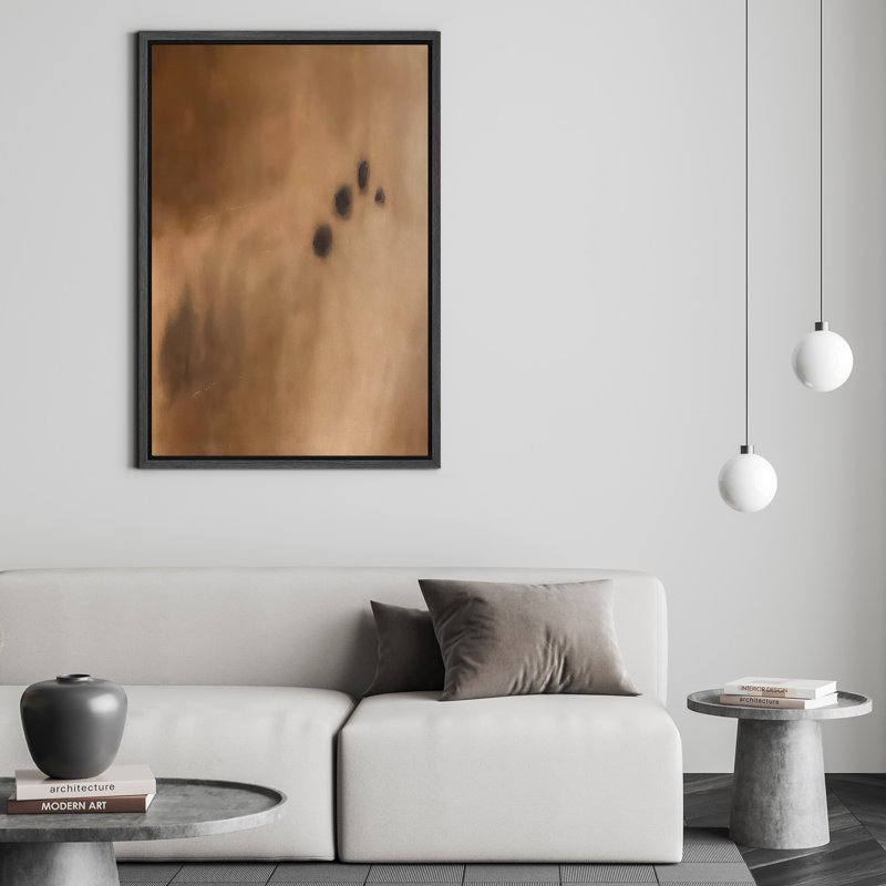 Framed Canvas Wall Art Earthy Brown Abstract Print for Living Room Decor, Black, 24" H x 16" W, Floater Frame