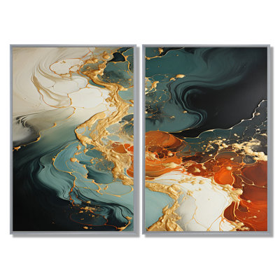 Tempête de pierre blanche, bleue et orange - reproduction d'art sur toile abstraite, ensemble d'art mural abstrait orange