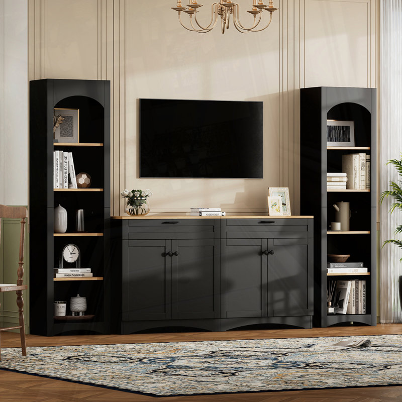 Meuble audio-vidéo 3 pièces avec meuble pour téléviseur de 70 po ou moins Farmhouse, Noir