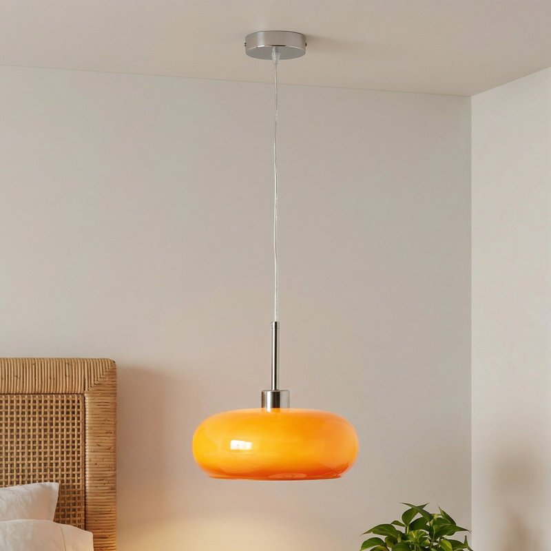 Luminaire suspendu moderne à 1 lumière de style Mid-Century avec abat-jour en verre orange (ampoule incluse)