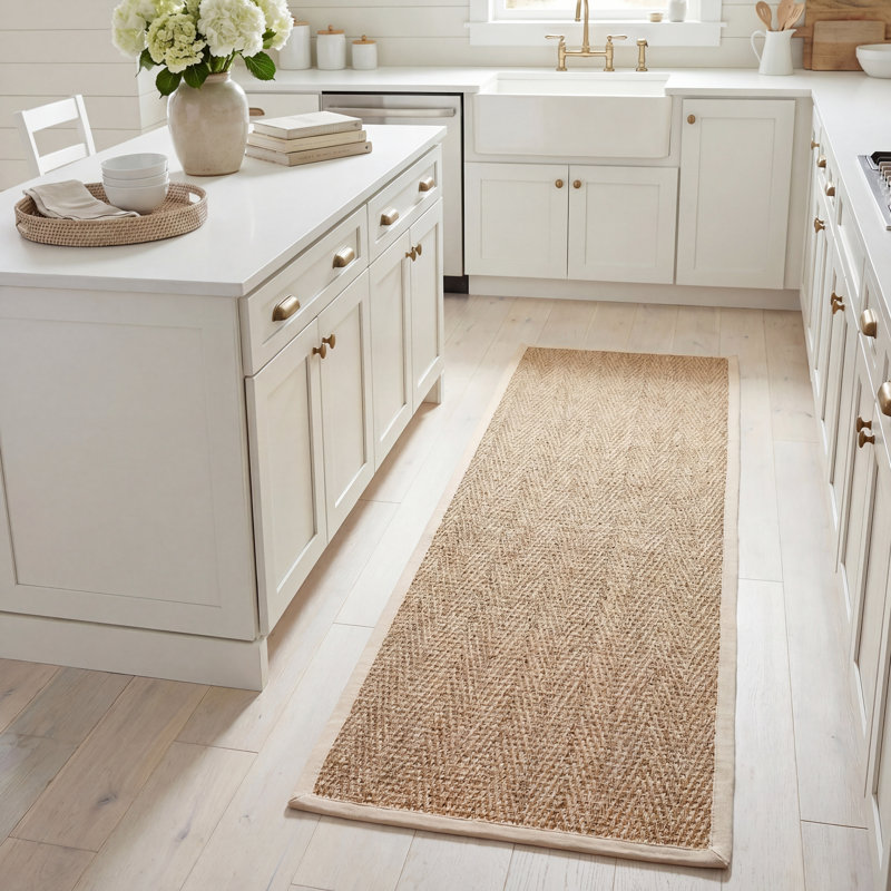 Tapis de couleur unie en fibres naturelles Deschamps, Tapis de couloir 2 pi 6 po x 8 pi