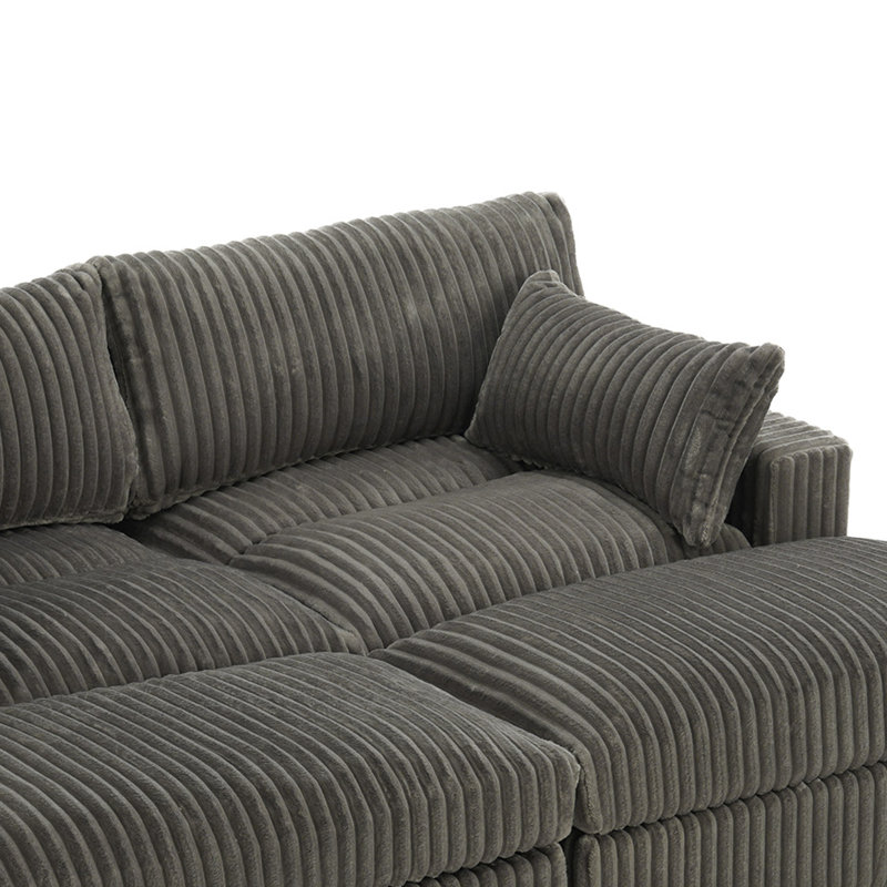 Canapé modulaire réversible en flanelle de fourrure de lapin 3 pièces, Gris clair, Orienté à droite