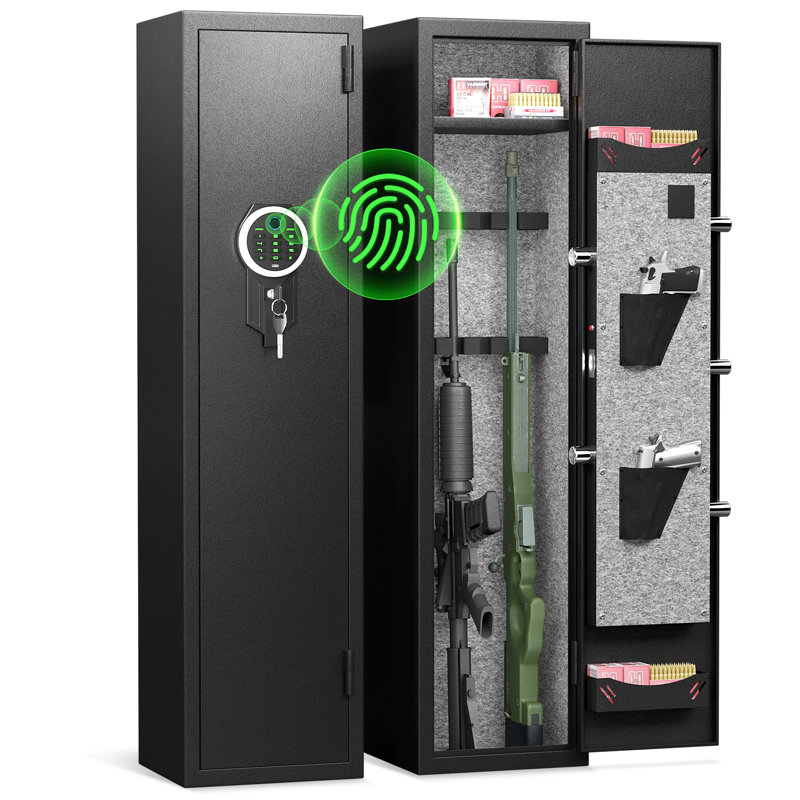 Coffre-fort pour armes à feu de 51,97 po plus grand et plus profond avec tablette amovible et 2 fentes pour armes à feu réglables, coffre-fort à fusil à accès rapide avec mode silencieux et système d’alarme, armoire à fusil longue pour fusils et pistolets