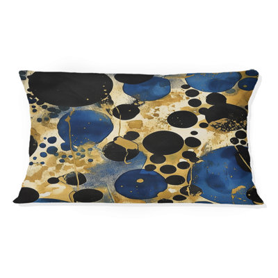 Motif abstrait avec textures bleues et dorées - Coussin décoratif abstrait minimaliste
