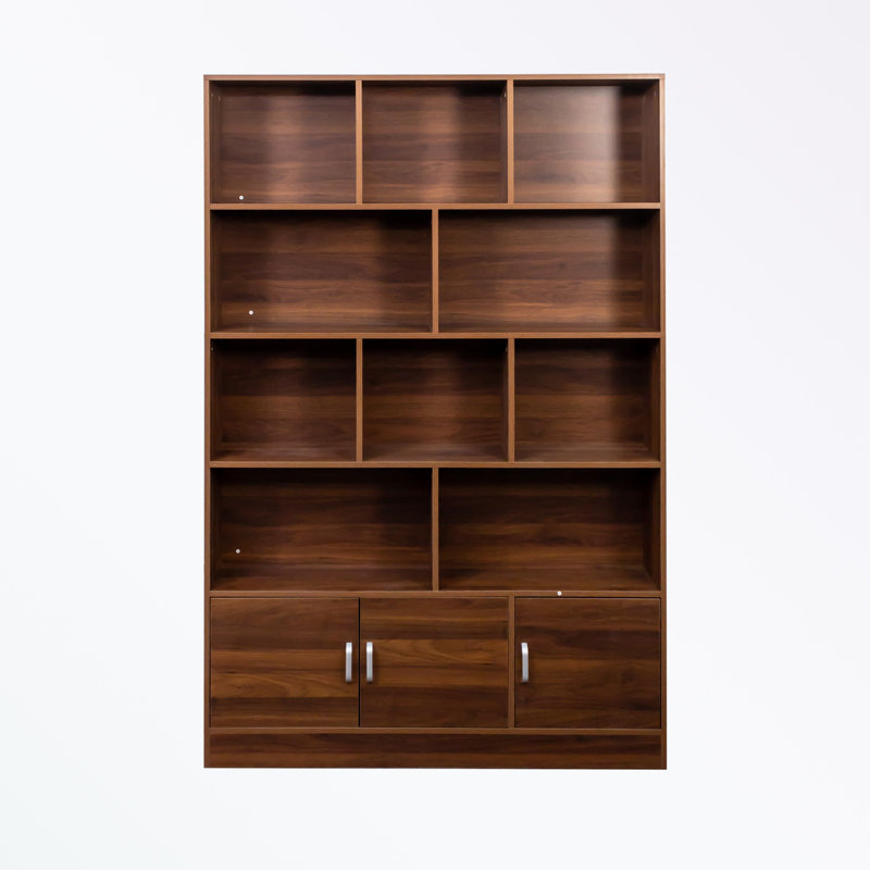 Bibliothèque haute avec 10 cubes de rangement ouverts et 3 portes