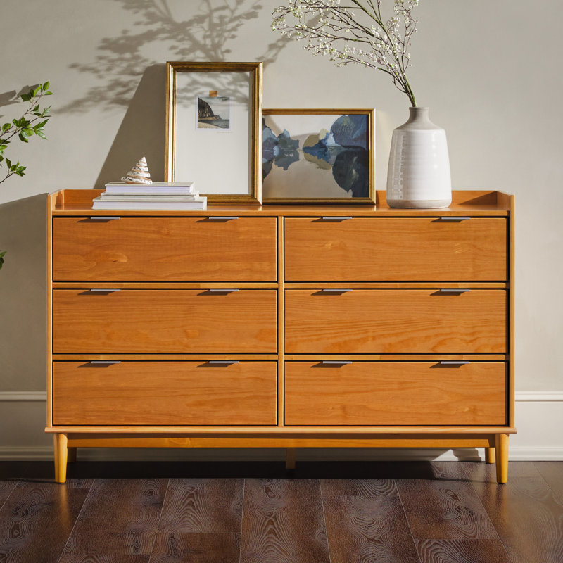Niarose Solid Wood 6 - Drawer Dresser, Caramel