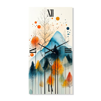Arbres de montagne vibrants II - Horloge murale cabane bleue