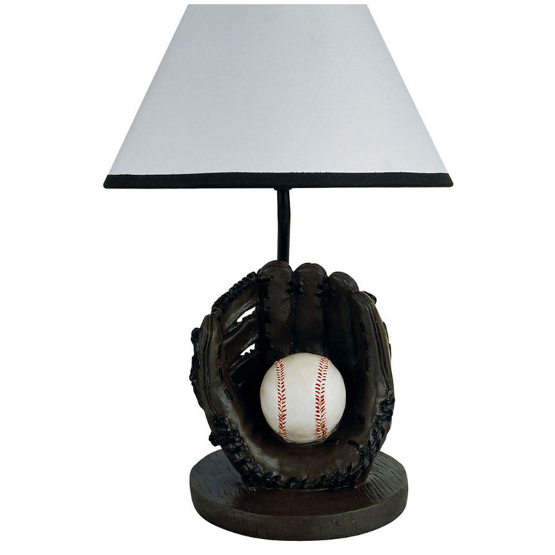 Lampe de table haute 15 po en polyrésine, forme baseball, abat-jour cône en lin