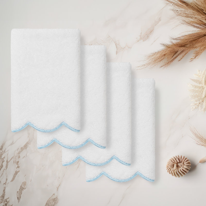  Ensemble de serviettes 100% coton turc ADORNIA 4PC Fingertip, Ensemble de 4 serviettes à doigts, Blanc / Bleu