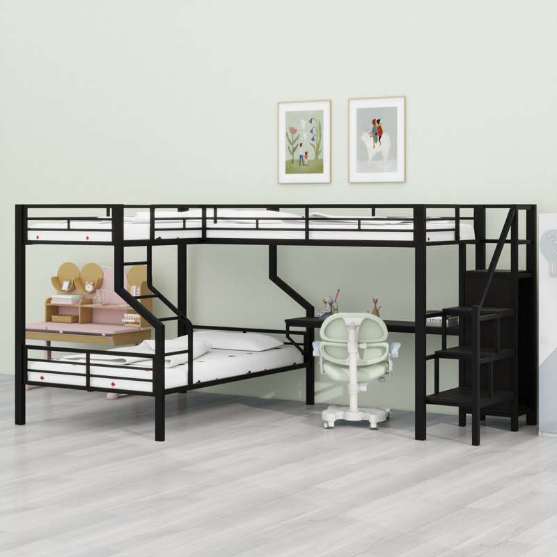 Lit mezzanine et lit mezzanine moderne avec bureau intégré, garde-robe et port USB