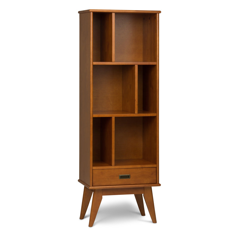 Bibliothèque moderne Mid-Century Draper H 64 "avec tablettes réglables et pieds inclinés, Brun teck