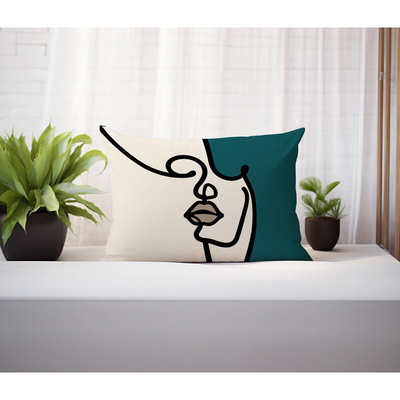 Coussin lombaire réversible intérieur / extérieur Jai Abstract, H 18 po x l 25 po, Émeraude