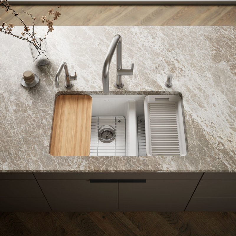 Riverby® 33" undermount double-bowl workstation kitchen sink, White