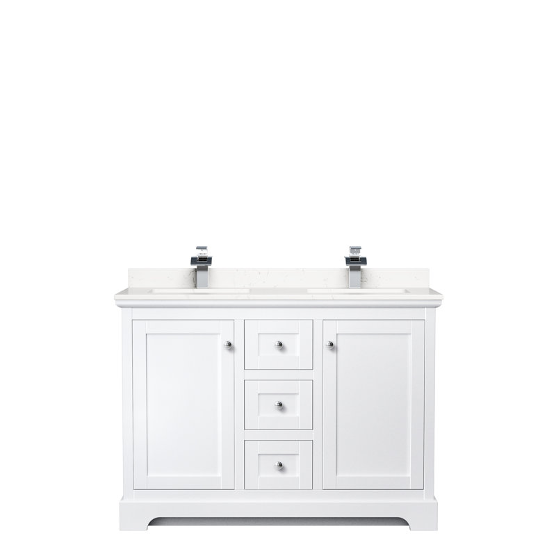 Ensemble de meuble-lavabo double 48 po Avery, Marbre de culture de Carrare veiné clair, Blanc, Chrome poli
