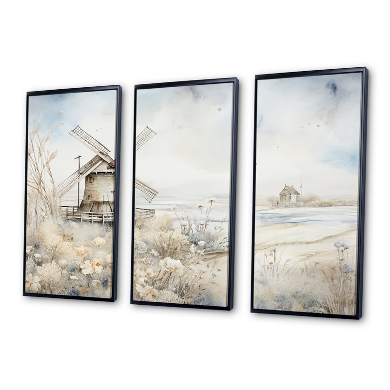 Nostalgic Windmill In Winter - Wind Turbines, art mural, H 40 po x l 61 po, Cadre flottant noir