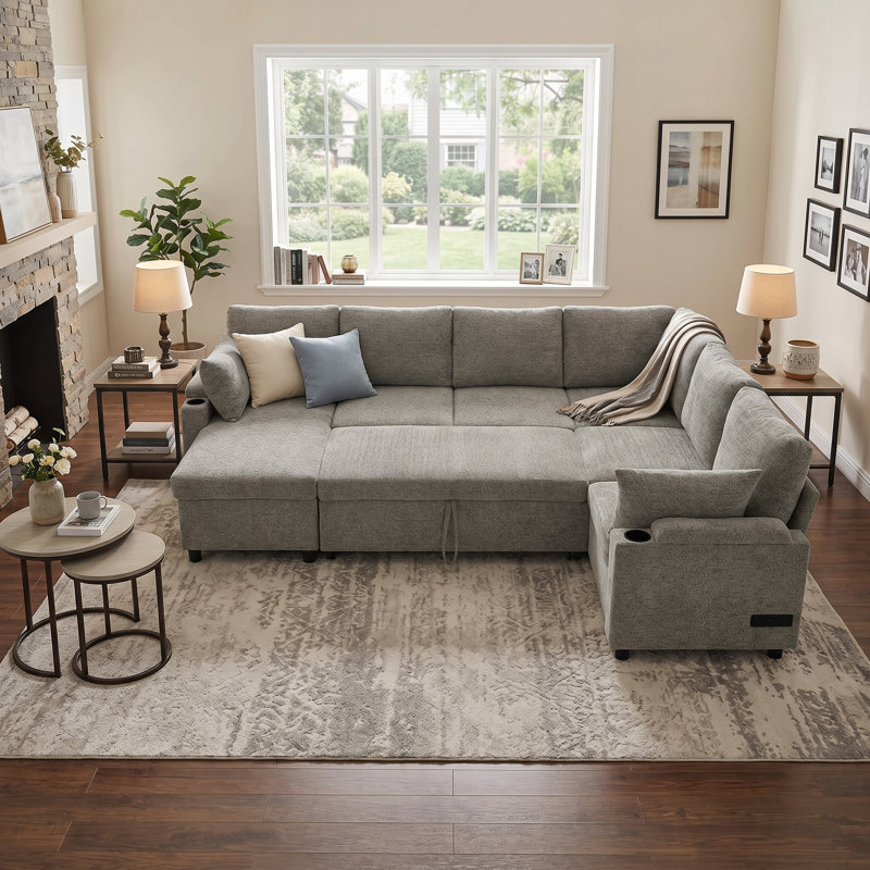 Canapé modulaire en U 109,9 po Chenille, Light Grey