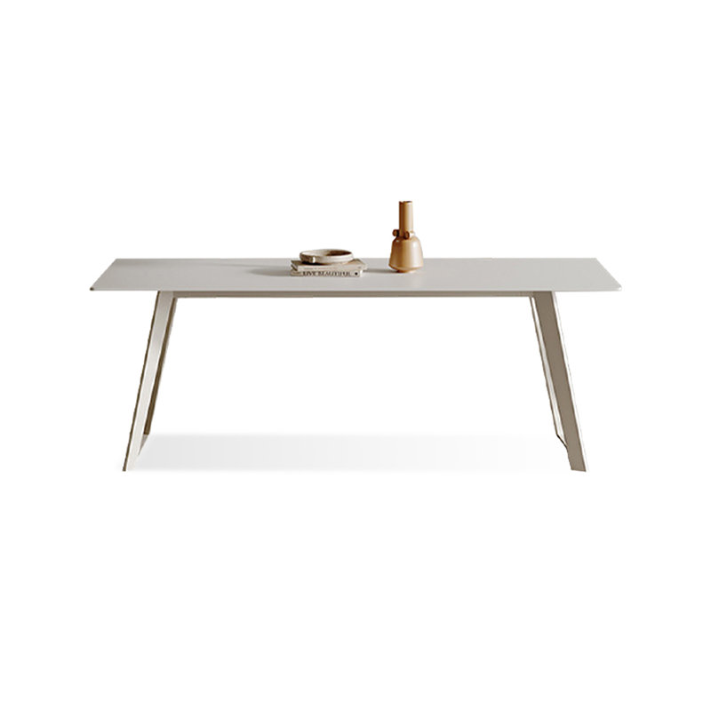 Table de salle à manger blanche et blanche en cristal fritté rectangulaire et acier au carbone