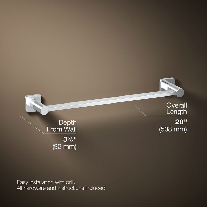 Parallel Towel Bar, Polished Chrome, 18"W