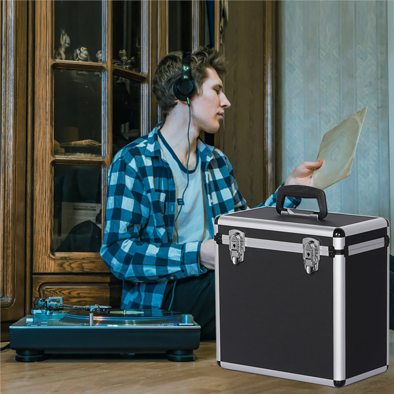 LP Storage Box DJ Case Aluminum 12'' Record Storage Case, Black