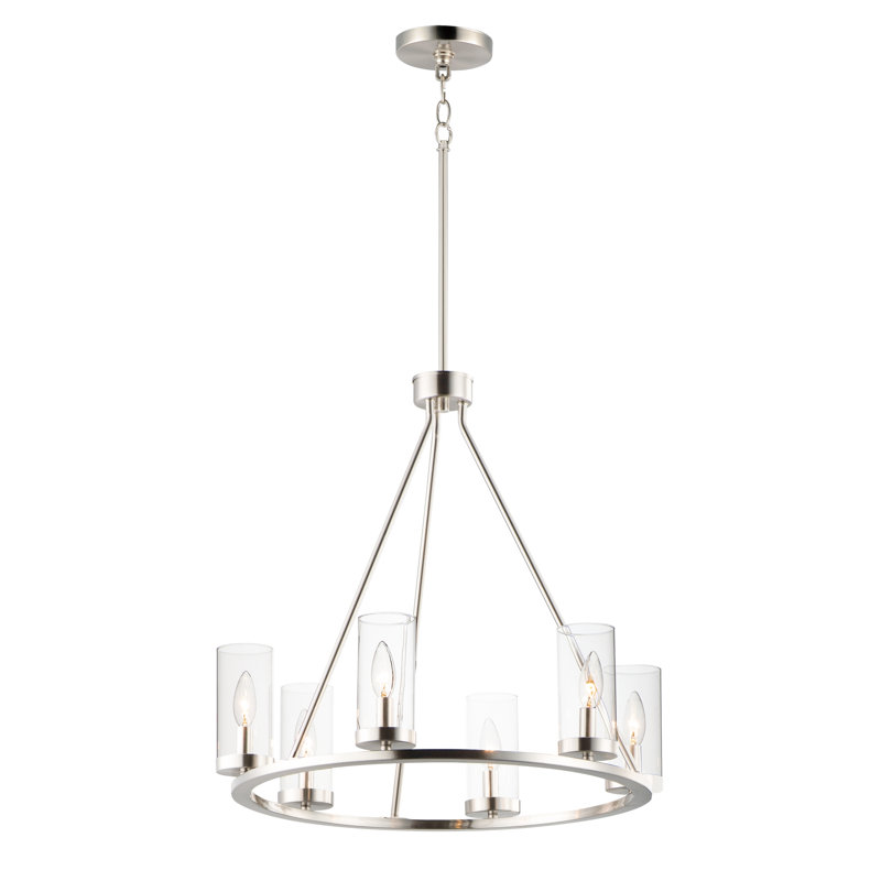Hiddenite 6 - Light Dimmable Wagon Wheel Chandelier, Satin Nickel