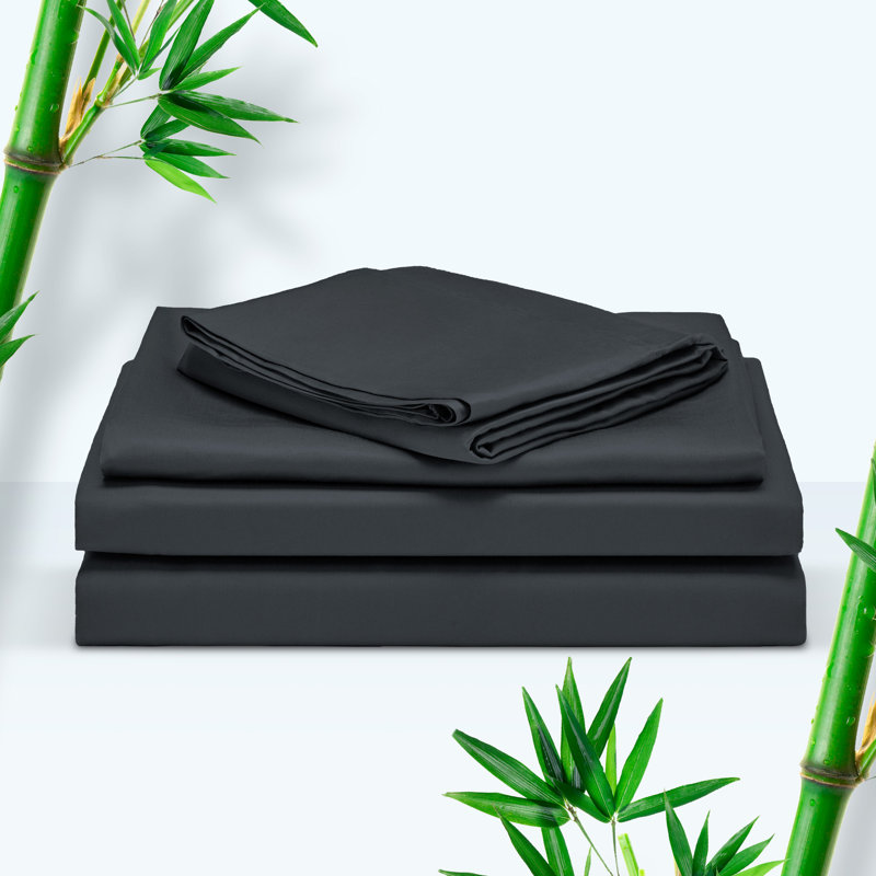 Ensemble de draps en satin de bambou 300 TC, Ensemble de draps pour grand lit + un drap-housse, Gris foncé