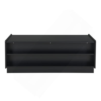 Modern Rectangle Coffee Table With 4 Drawers And 2 Display Shelves, 47.2" Wood Coffee Table With Fluted Style, Tempered Glass For Living Room